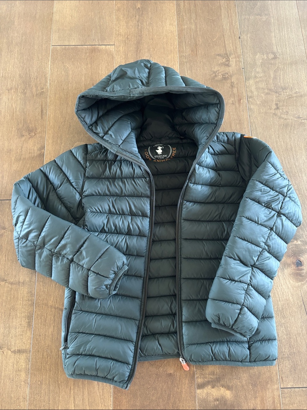 Save the Duck Kids Hooded Animal Free Puffer Jacket - Dark greenish gray, 12 yrs